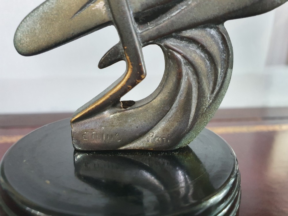 French Art Deco Etling Signed Bronze Grasshopper Car Mascot on Bakelite Plinth c.1920s Paris View II