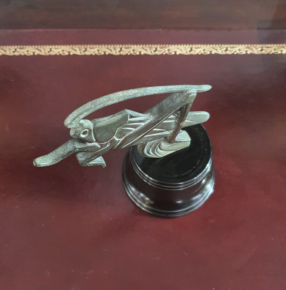 French Art Deco Etling Signed Bronze Grasshopper Car Mascot on Bakelite Plinth c.1920s Paris View V