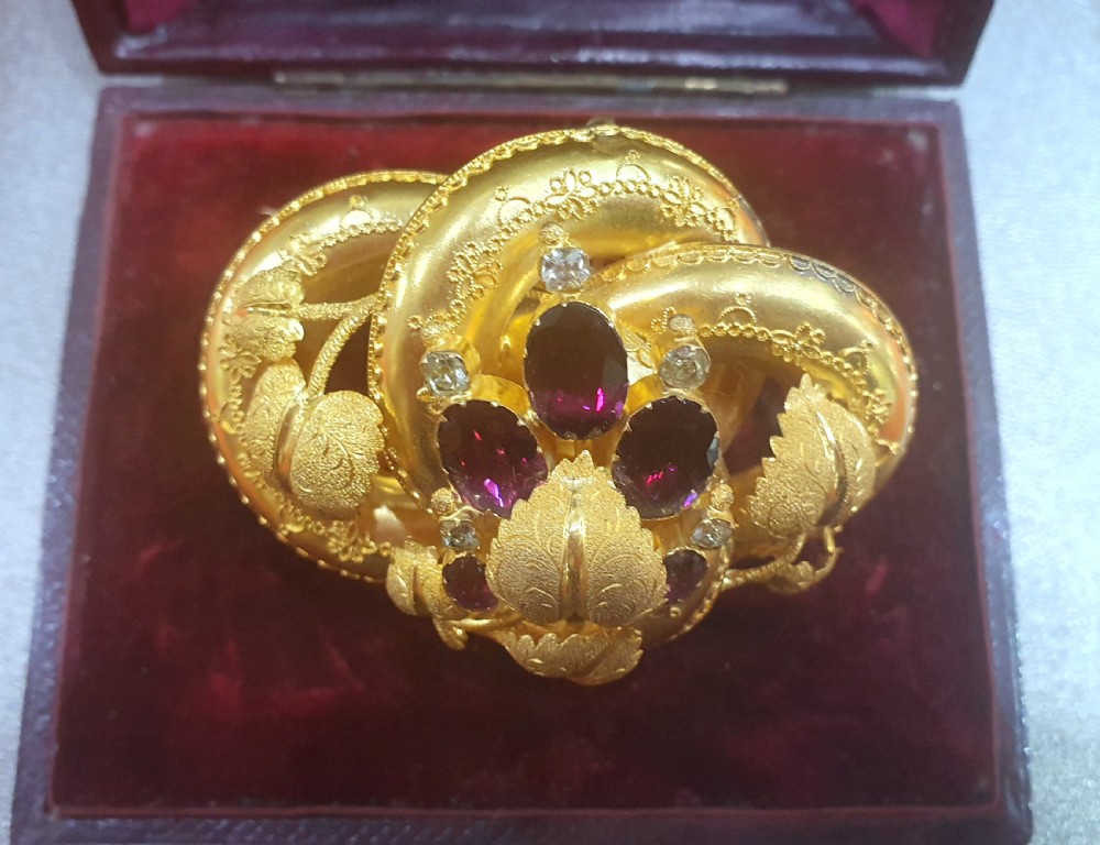 Victorian 15ct Gold Brooch / Pendant Amethyst & Crystalline in Original Domed Box View XV