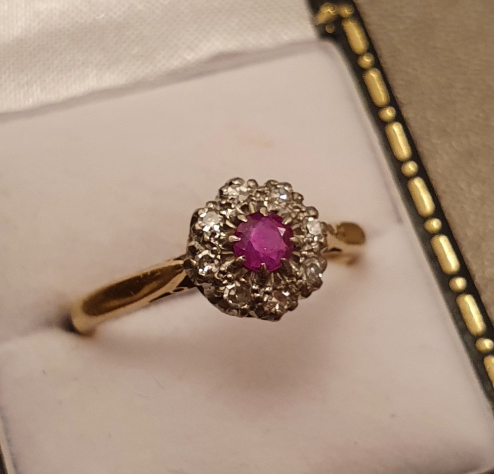 Art Deco Platinum Set Ruby & Diamond 18ct Gold Ring- Size N½
