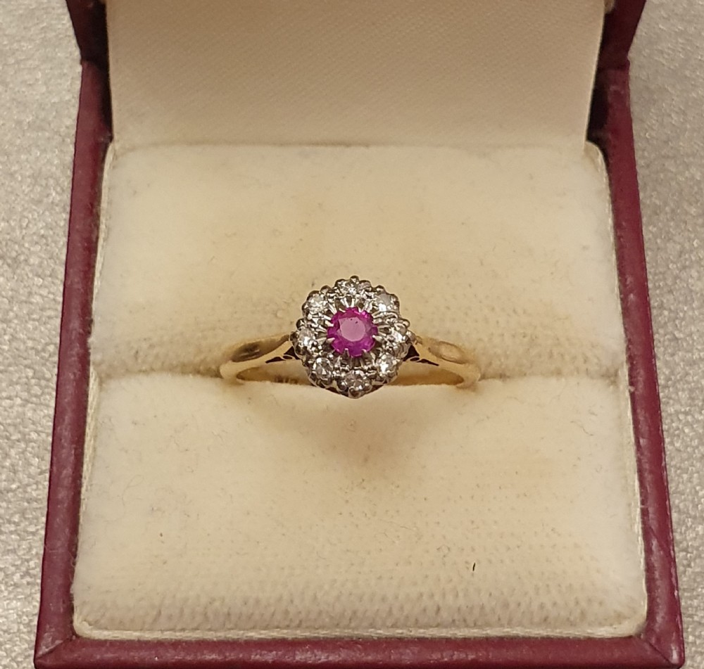 Art Deco Platinum Set Ruby & Diamond 18ct Gold Ring- Size N½ View III