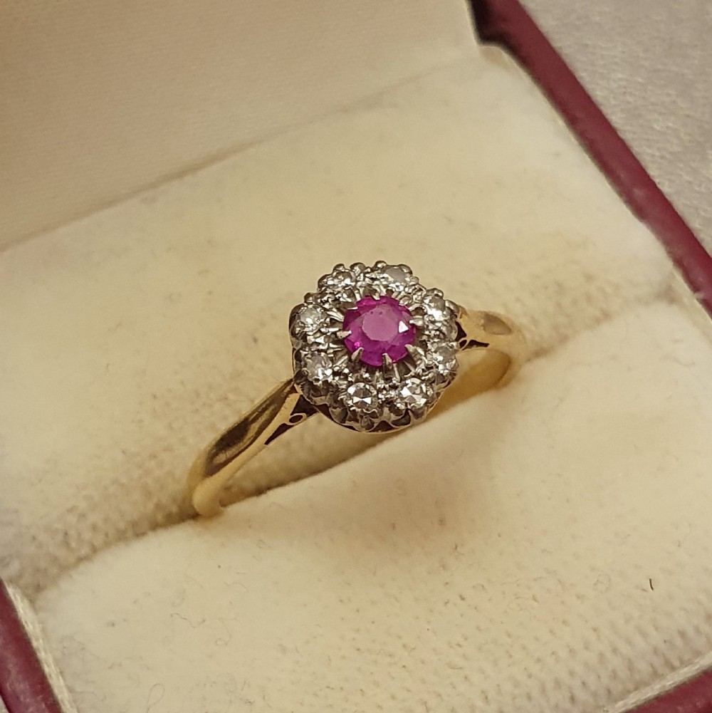 Art Deco Platinum Set Ruby & Diamond 18ct Gold Ring- Size N½ View IV
