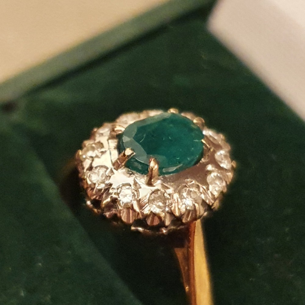 1930s Art Deco Emerald & Diamond Platinum 18ct Gold Ring - Size P½ View XII