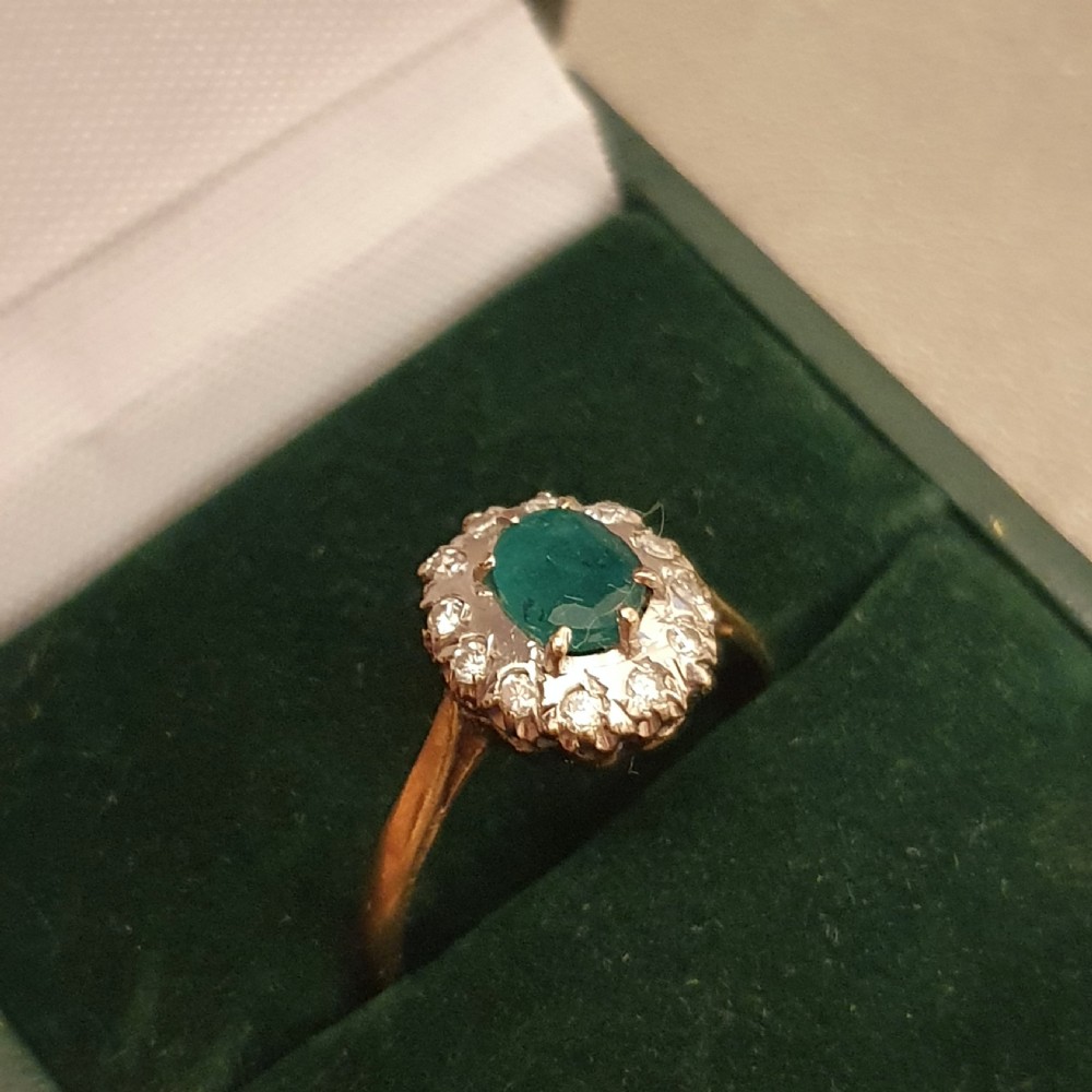 1930s Art Deco Emerald & Diamond Platinum 18ct Gold Ring - Size P½ View XIV