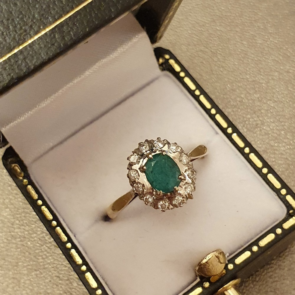 1930s Art Deco Emerald & Diamond Platinum 18ct Gold Ring - Size P½ View XV