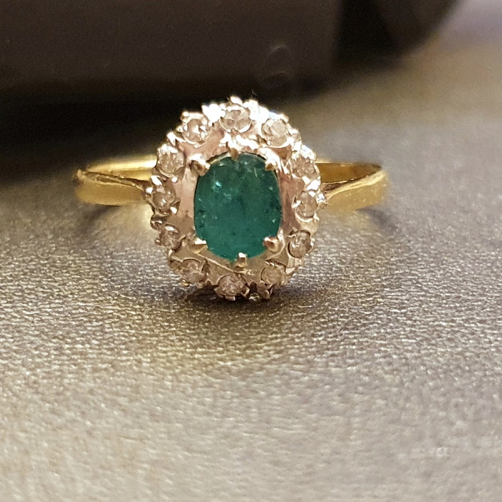 1930s Art Deco Emerald & Diamond Platinum 18ct Gold Ring - Size P½ View XVI