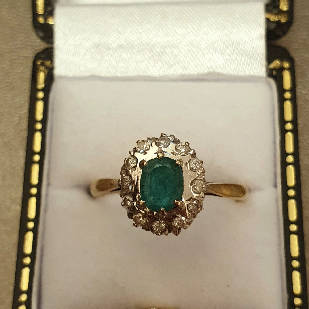 1930s Art Deco Emerald & Diamond Platinum 18ct Gold Ring - Size P½ View XVII