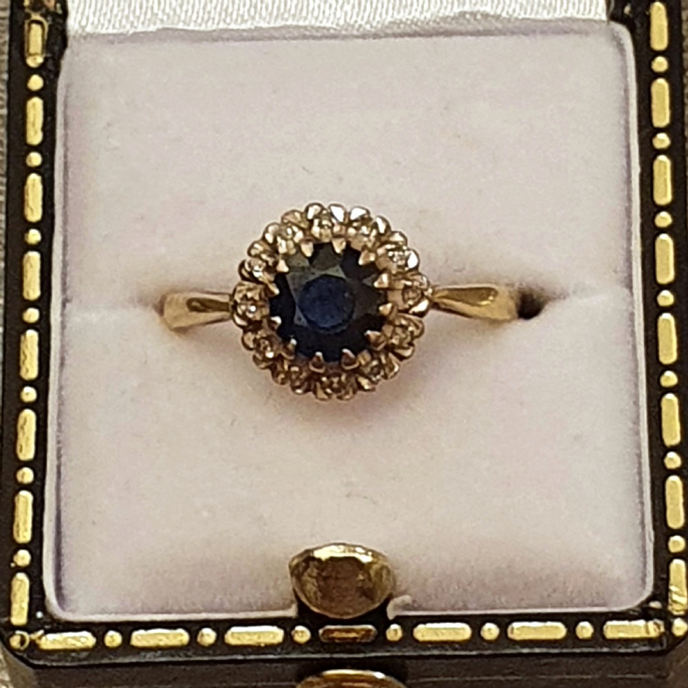 Sapphire & Diamond Halo 18ct Gold Ring - Size M  View II