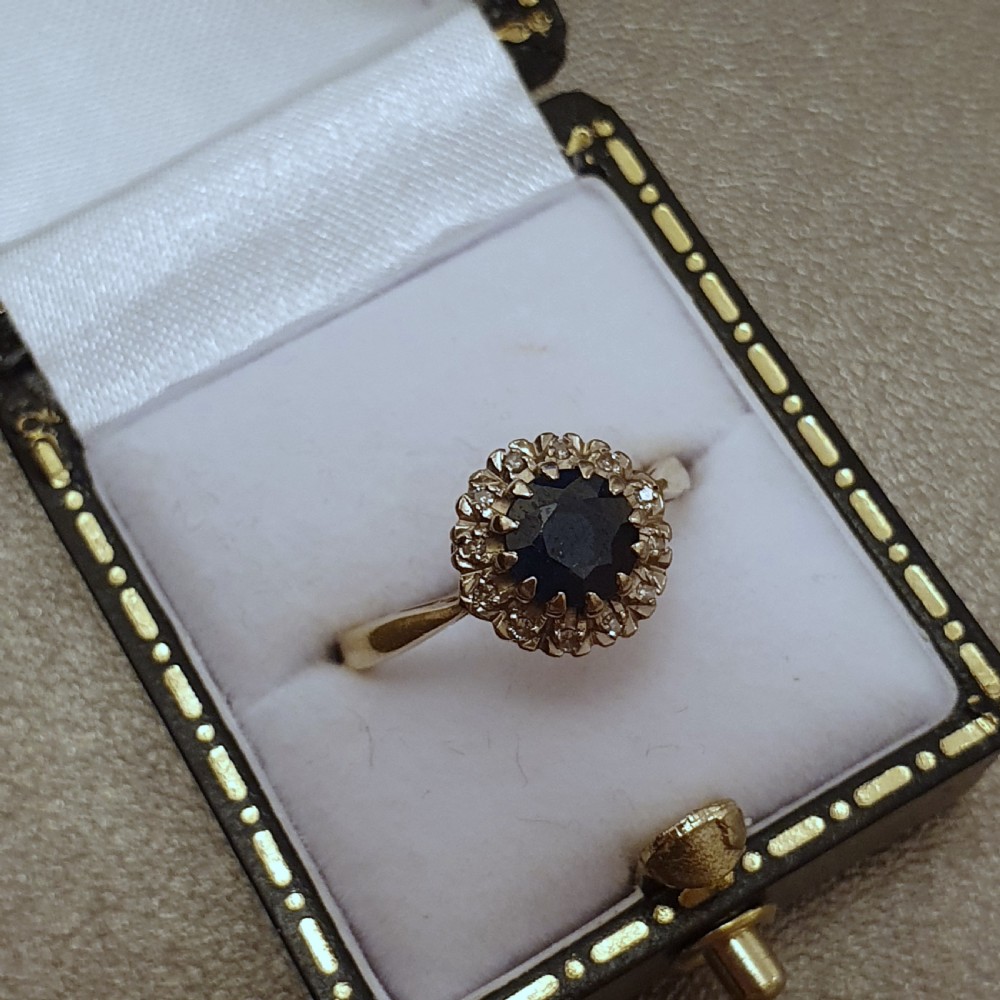Sapphire & Diamond Halo 18ct Gold Ring - Size M  View X