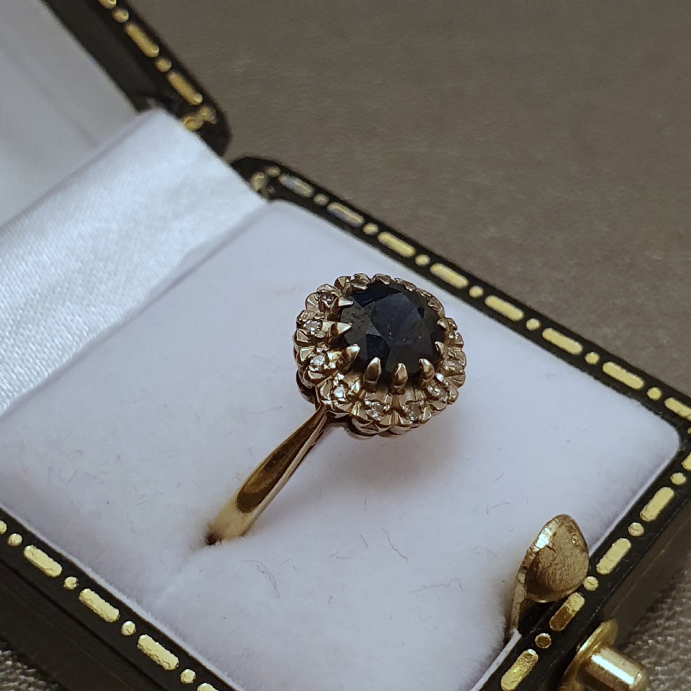 Sapphire & Diamond Halo 18ct Gold Ring - Size M  View XI
