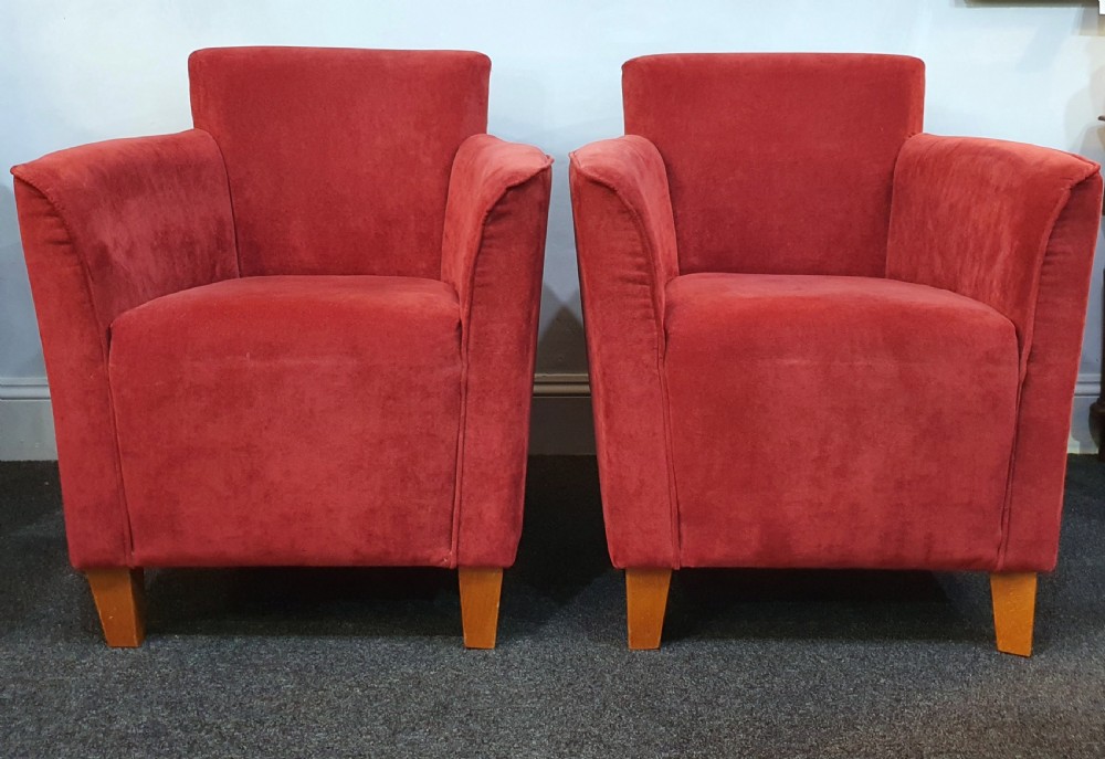 Pair 1930s Art Deco Reupholstered Lounge Tub Chairs