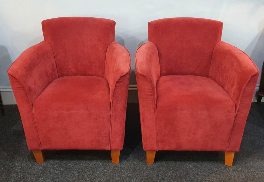Pair 1930s Art Deco Reupholstered Lounge Tub Chairs View II