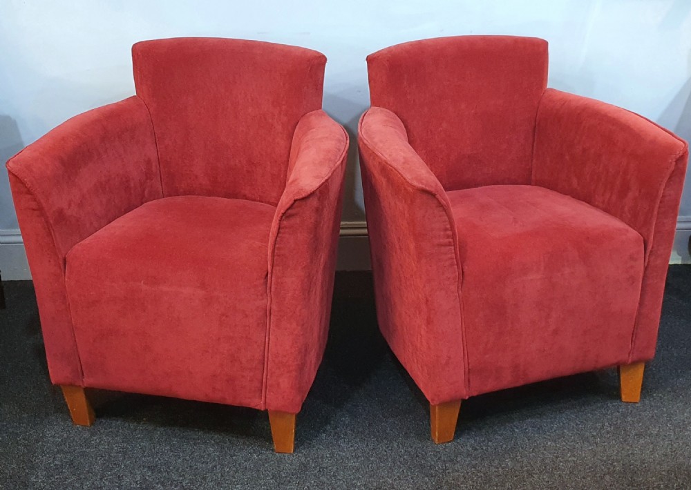 Pair 1930s Art Deco Reupholstered Lounge Tub Chairs View III