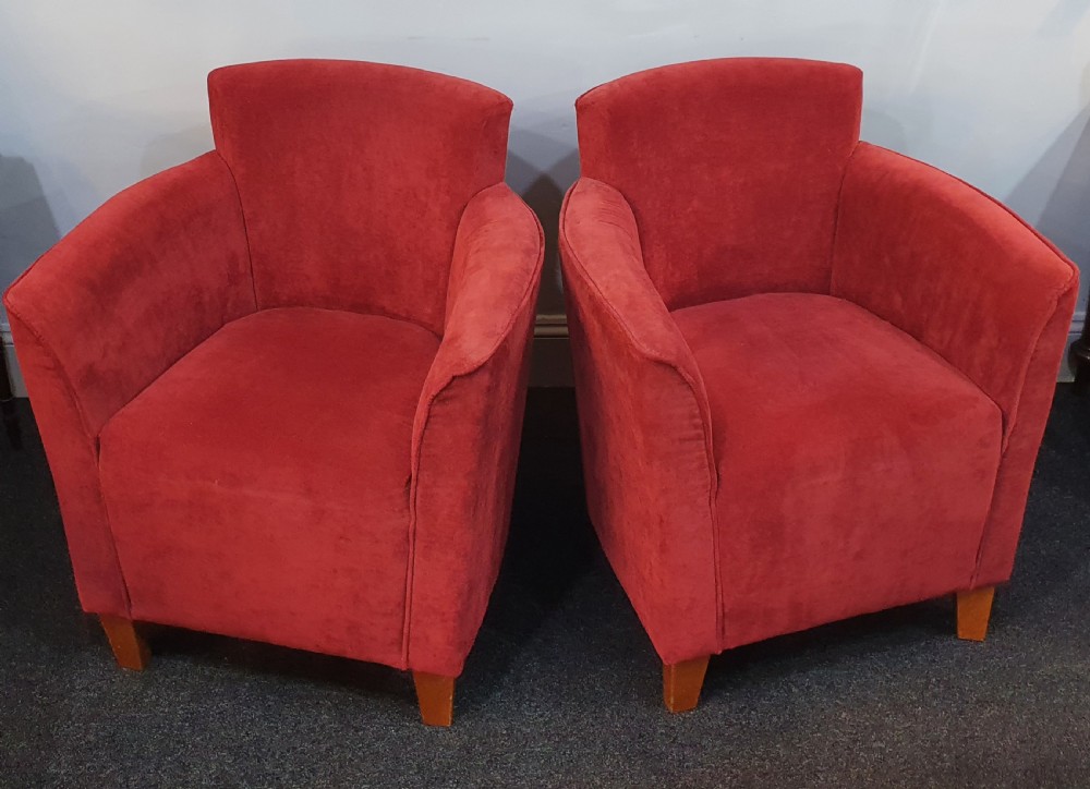 Pair 1930s Art Deco Reupholstered Lounge Tub Chairs View IV