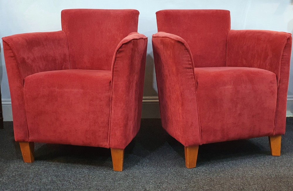 Pair 1930s Art Deco Reupholstered Lounge Tub Chairs View VI