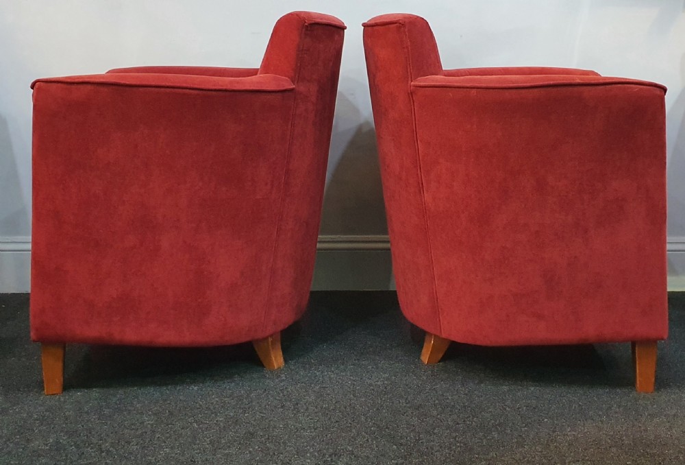 Pair 1930s Art Deco Reupholstered Lounge Tub Chairs View VII