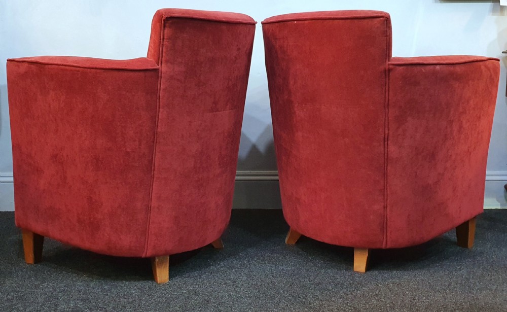 Pair 1930s Art Deco Reupholstered Lounge Tub Chairs View VIII