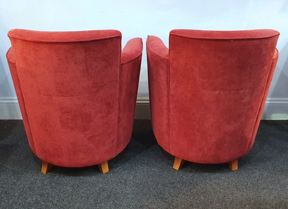 Pair 1930s Art Deco Reupholstered Lounge Tub Chairs View IX