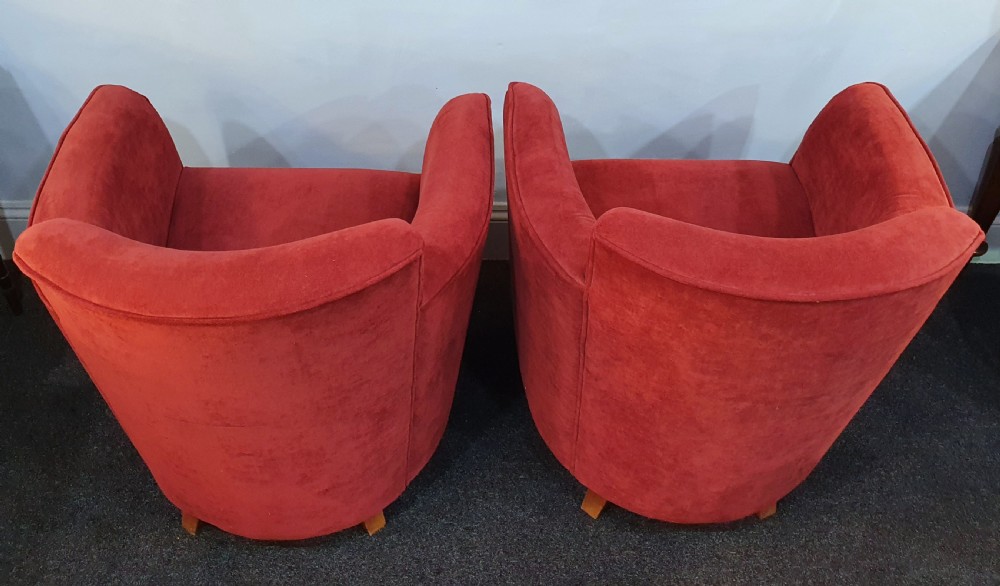Pair 1930s Art Deco Reupholstered Lounge Tub Chairs View X