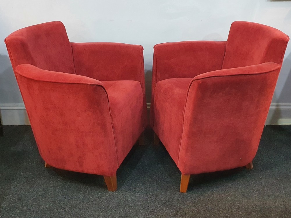 Pair 1930s Art Deco Reupholstered Lounge Tub Chairs View XI