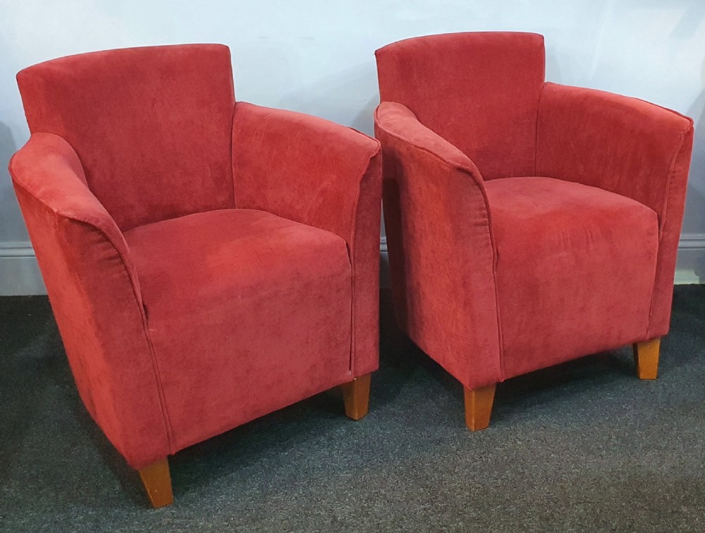 Pair 1930s Art Deco Reupholstered Lounge Tub Chairs View XII