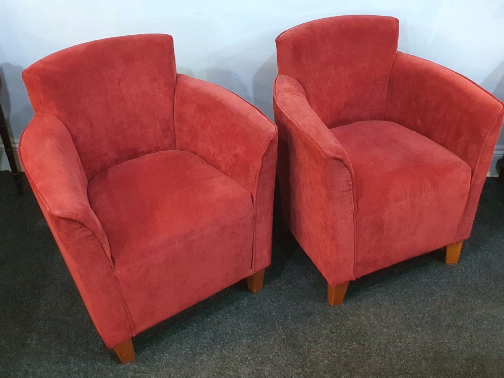Pair 1930s Art Deco Reupholstered Lounge Tub Chairs View XIII