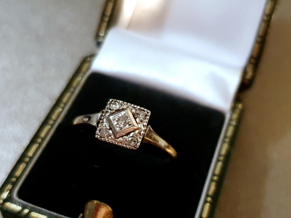 Art Deco 1920s-30s Geometric Platinum Set Diamond 18ct Gold Ring - Size O½