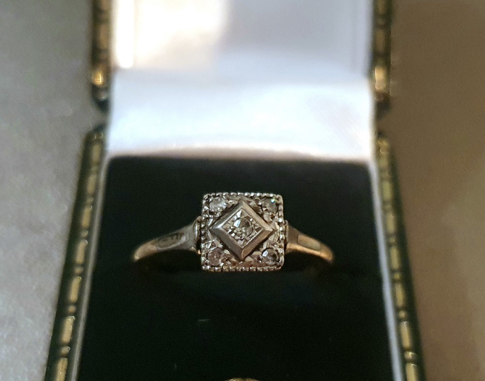 Art Deco 1920s-30s Geometric Platinum Set Diamond 18ct Gold Ring - Size O½ View II