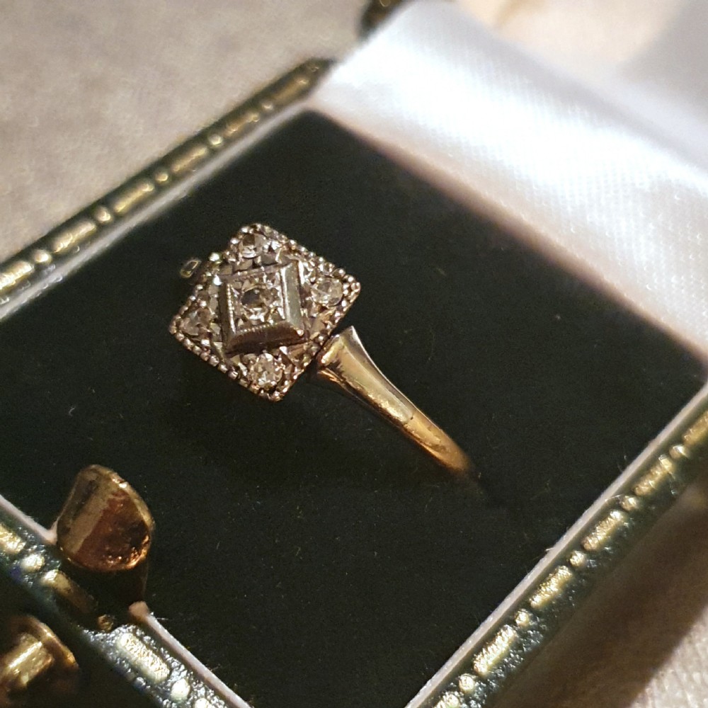 Art Deco 1920s-30s Geometric Platinum Set Diamond 18ct Gold Ring - Size O½ View X