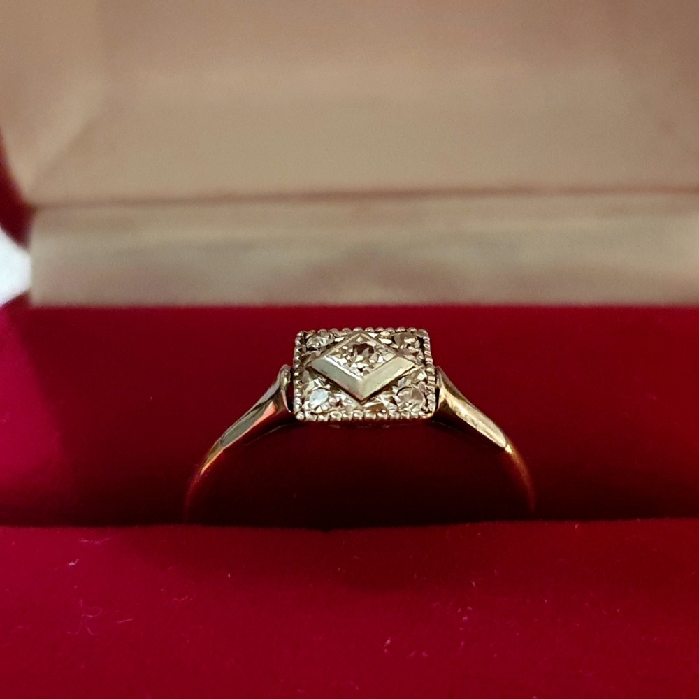 Art Deco 1920s-30s Geometric Platinum Set Diamond 18ct Gold Ring - Size O½ View XIII