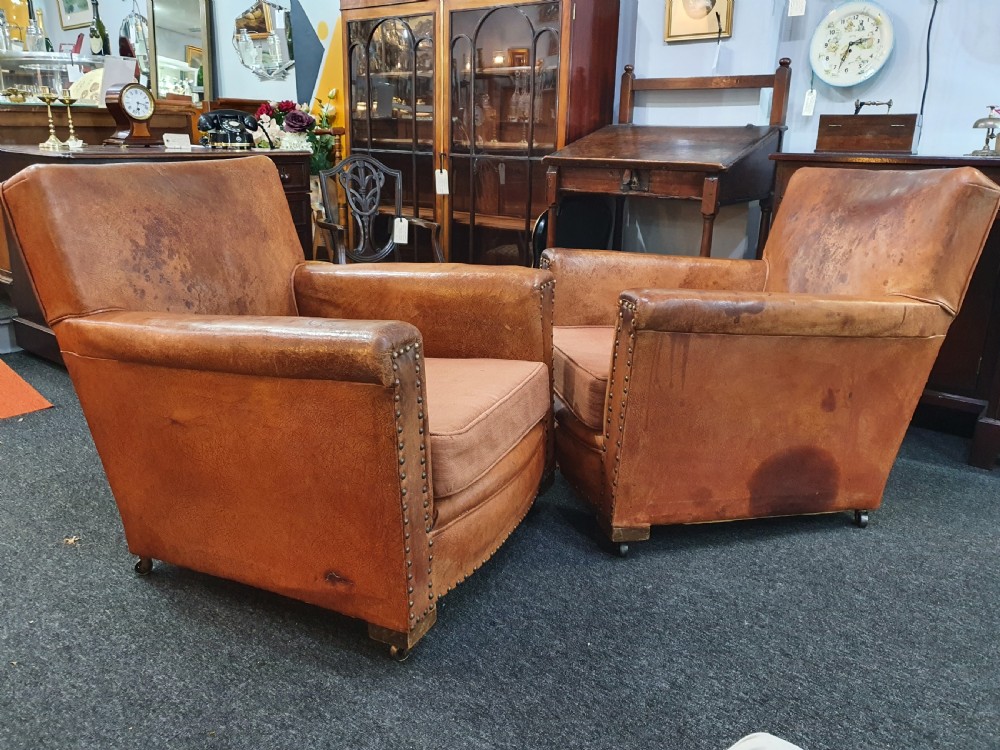 Pair of Small French Leather Club Chairs c1930 View III