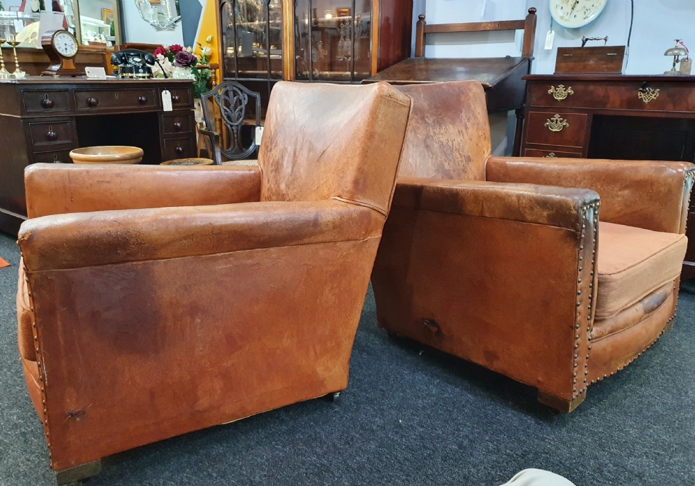 Pair of Small French Leather Club Chairs c1930 View V