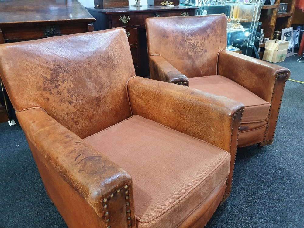 Pair of Small French Leather Club Chairs c1930 View VI