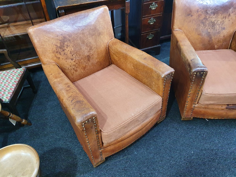 Pair of Small French Leather Club Chairs c1930 View VII