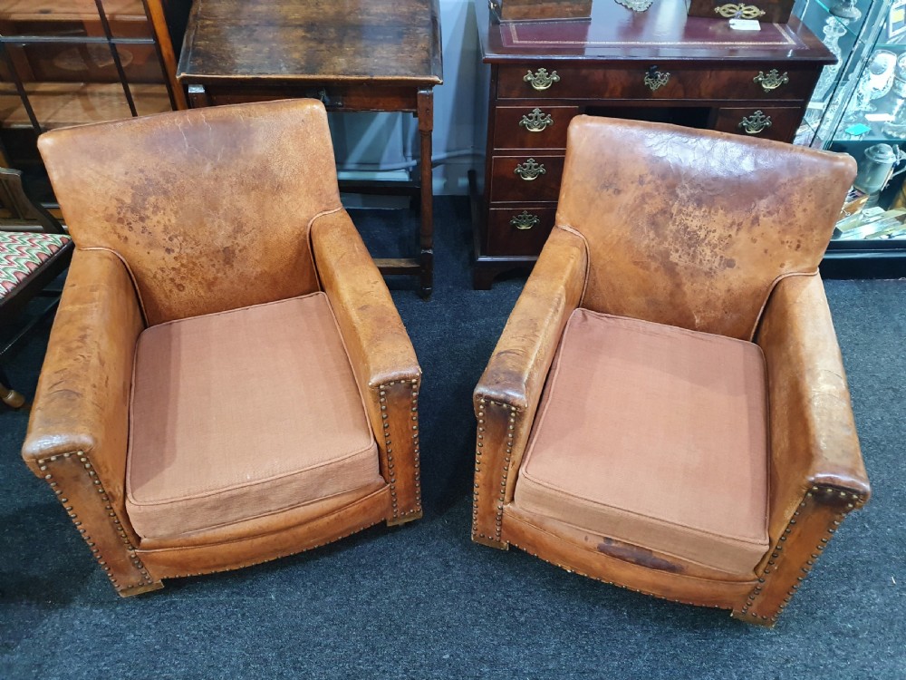 Pair of Small French Leather Club Chairs c1930 View VIII