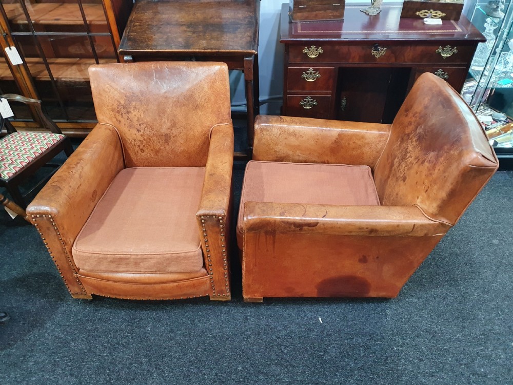 Pair of Small French Leather Club Chairs c1930 View IX