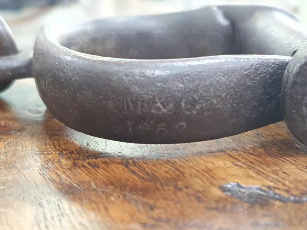 Mid-Victorian Iron Handcuffs Dated '1862' & Original Key View VI