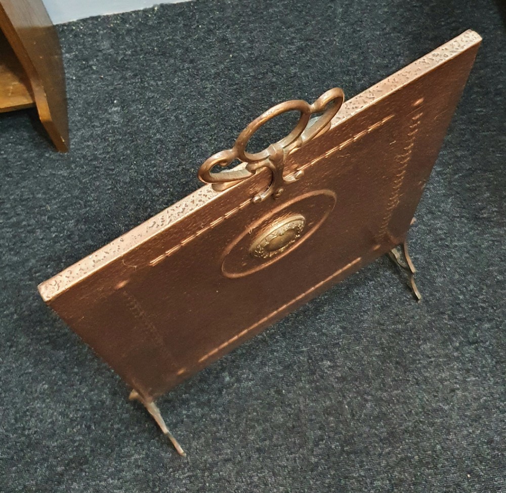 Arts & Crafts Copper Firescreen with Handle & Brass Accents c.1890 View VI