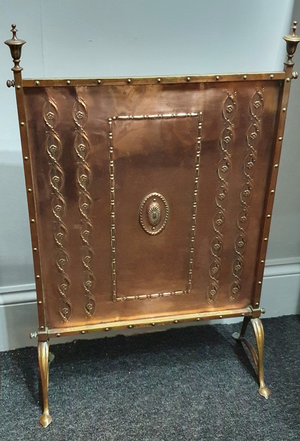 Art Nouveau Copper Firescreen with Brass Accents c.1900 View VII