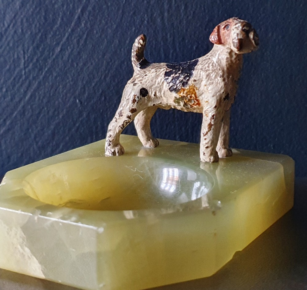 Cold Painted Bronze Wire Terrier Mounted on Pin Tray c.1930 