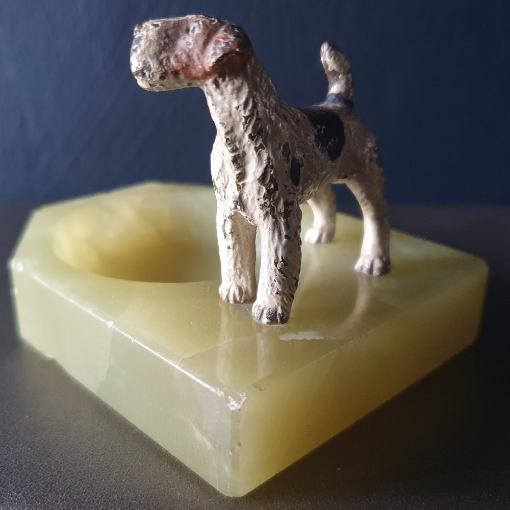 Cold Painted Bronze Wire Terrier Mounted on Pin Tray c.1930  View III
