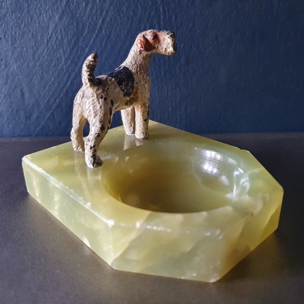Cold Painted Bronze Wire Terrier Mounted on Pin Tray c.1930  View VI