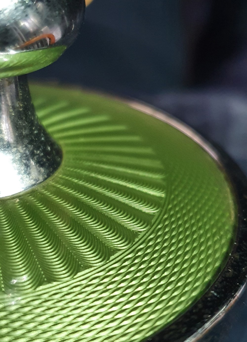 Pair of Art Deco Guilloché Chrome Plated Candlesticks c.1930 View III
