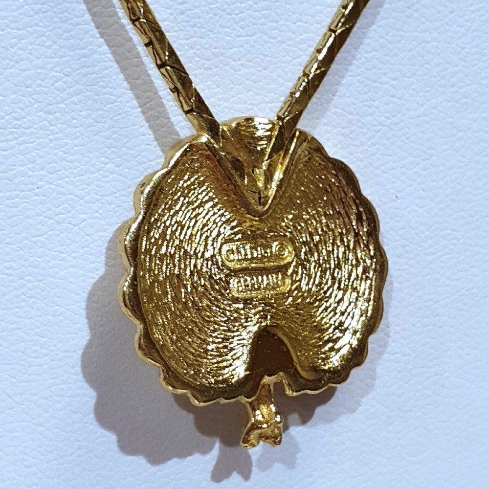 Christian Dior Vintage Enamel, & Crystal Peacock Pendant Gold Plated Necklace  View IX