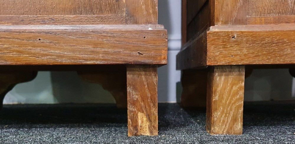 Pair of Oak French Marble Topped Bedside Cabinets Early 1900s View III