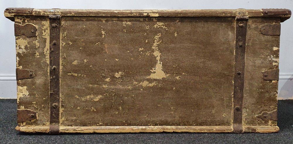 Scandinavian Chest Pine with Iron Corners and Handles, 19th Century View II