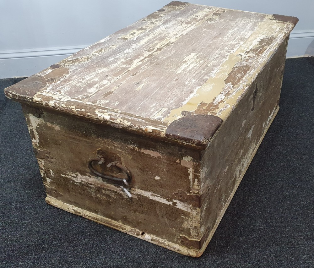 Scandinavian Chest Pine with Iron Corners and Handles, 19th Century