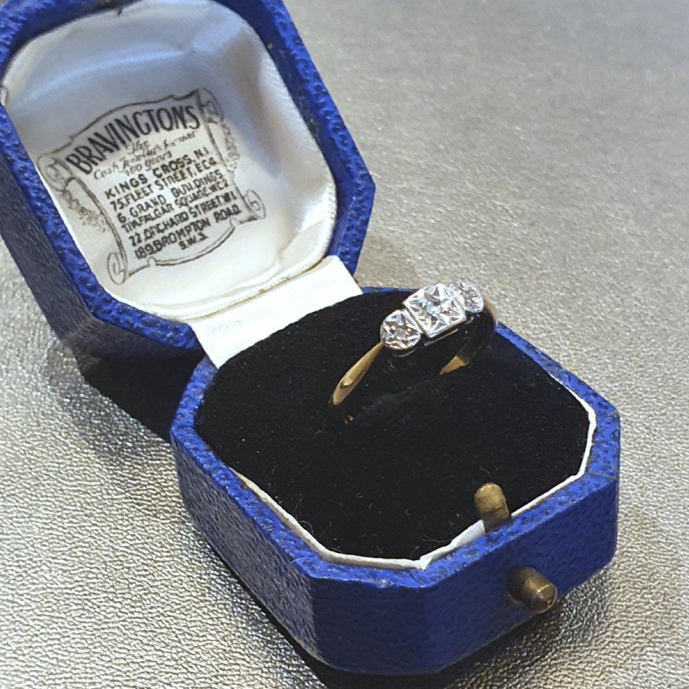 Art Deco 1920s-30s Geometric Palladium Set Diamonds & 9ct Gold Ring - Size N View II