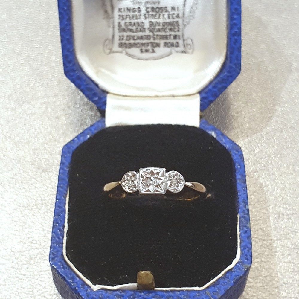 Art Deco 1920s-30s Geometric Palladium Set Diamonds & 9ct Gold Ring - Size N View III