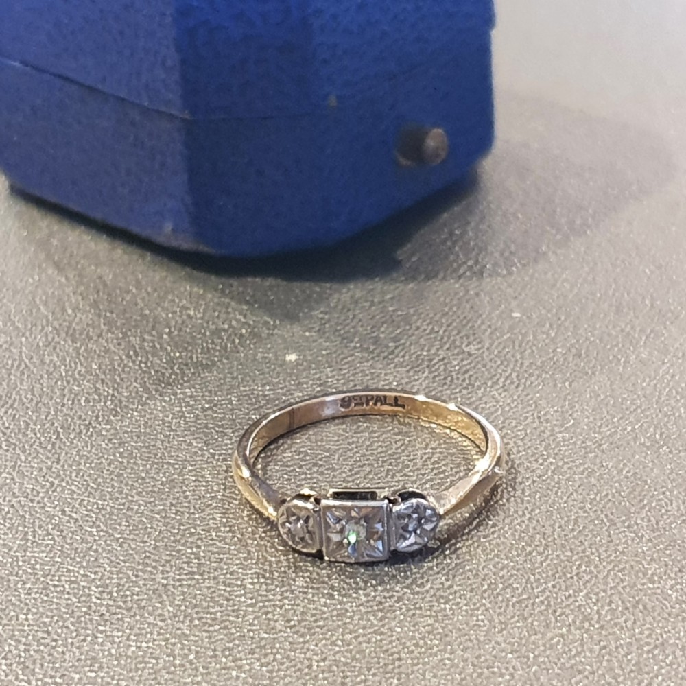 Art Deco 1920s-30s Geometric Palladium Set Diamonds & 9ct Gold Ring - Size N View IX